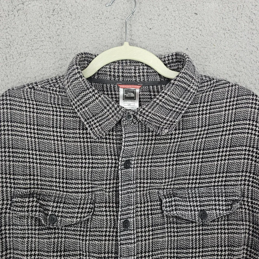 The North Face Shirt Mens Large Gray Houndstooth Check Button Up Cotton Casual